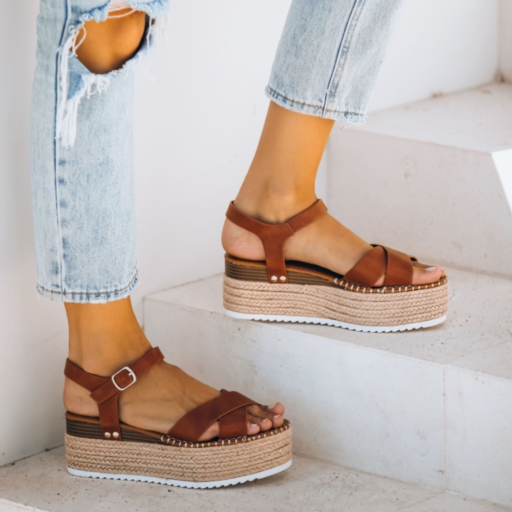 Tan Criss Cross Espadrille Sandal